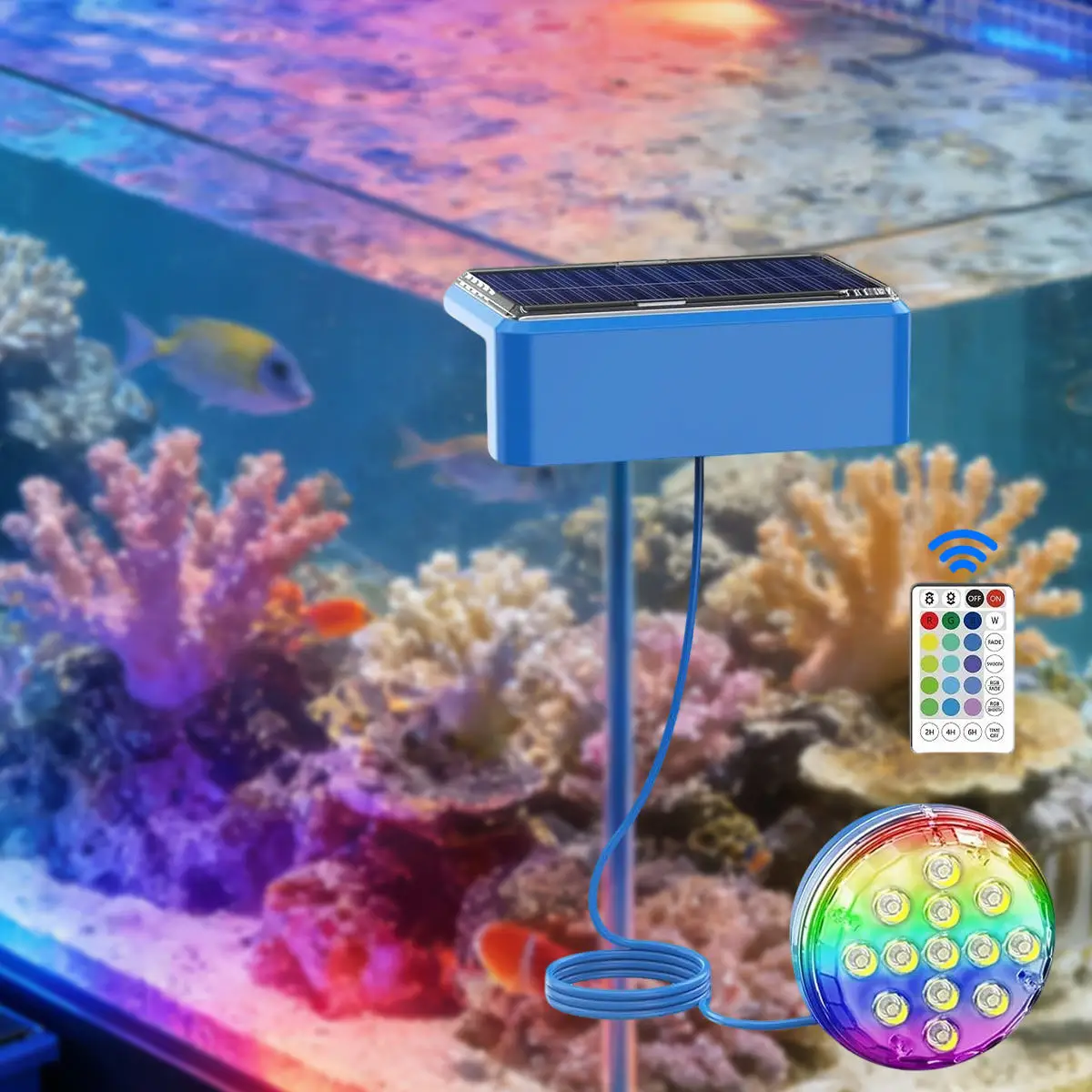 

Solar LED Swimming Pool Lights 16 Colors Spotlight With Remote Control IP68 Waterproof For Fountain Fish Tank Underwater Light