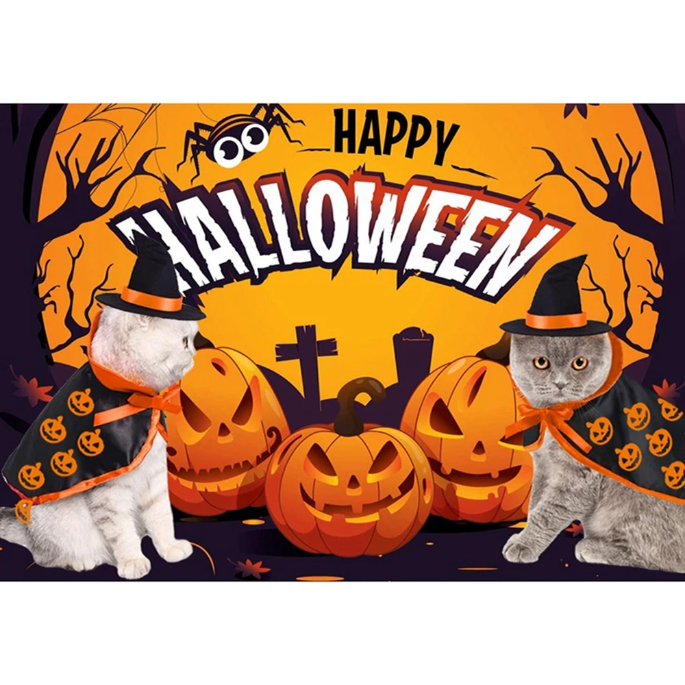 2Pcs Cute Halloween Pet Costumes Cosplay Cloak Witch Hat For Small Dog Cat Kitten Puppy Dress Halloween Pumpkin Pet Clothes