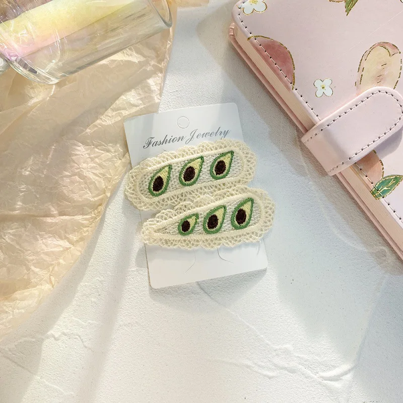 قطعتان من مشبك شعر الأطفال الجديد، مشبك قماش لطيف على شكل فيونكة BB، إكسسوار شعر أميرات منسوج بالفواكه الكورية #4