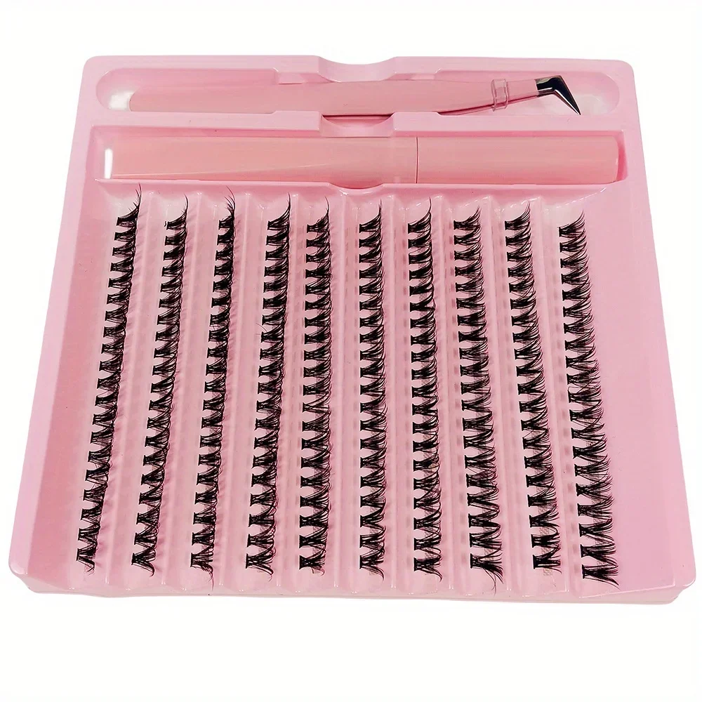 DIY Lash Extension Kit 200pcs Lash Clusters With Bond Cluster Lashes Wispy D Curling False Eyelash Clusters With Tweezers