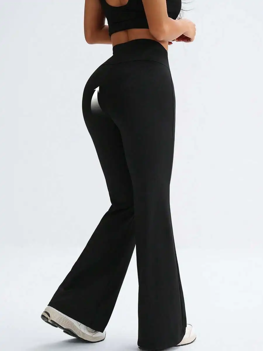 Solid Color Hip Lifting Flare Pants Women High Waist Slim Design Comfortable Stretch Casual Yoga Leggings - view 4