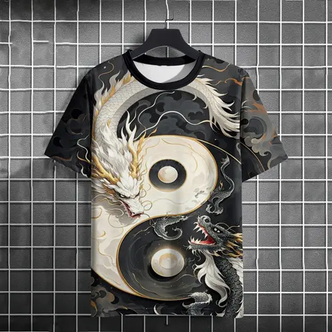 Chinese Dragon 3D Print T Shirt Men's Women Casual Short Sleeve Vintage T-Shirts Oversized Harajuku Y2K Tees Tops Kids Clothing