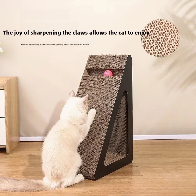 2-in-1 Cat Scratcher Cardboard Triangle-Shaped Cat Scratching Board with Wear-Resistant Ball for Indoor Cats