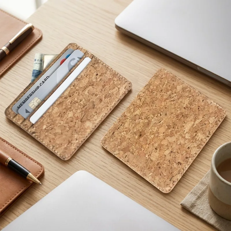 

Ultra Lightweight PU Cork Wood Texture Card Bag Multiple Card Slots Minimalist Design Coin Purse Urban Casual Style Unisex