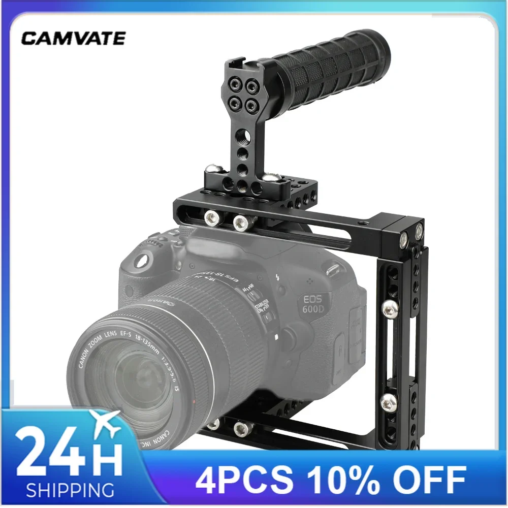 CAMVATE Dual-use Adjustable Camera Cage Rig With Top Rubber Handle For Canon EOS 2000D,  Snoy a7iv, Nikon D3500, Panasonnic GH5