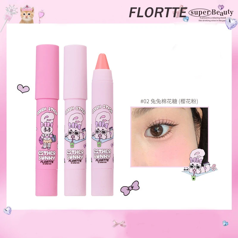 ปากกาบลัชออนกระต่าย flortte เนื้อครีมด้านวางบลัชออนแบบหดตัวเครื่องสำอางสีชมพู