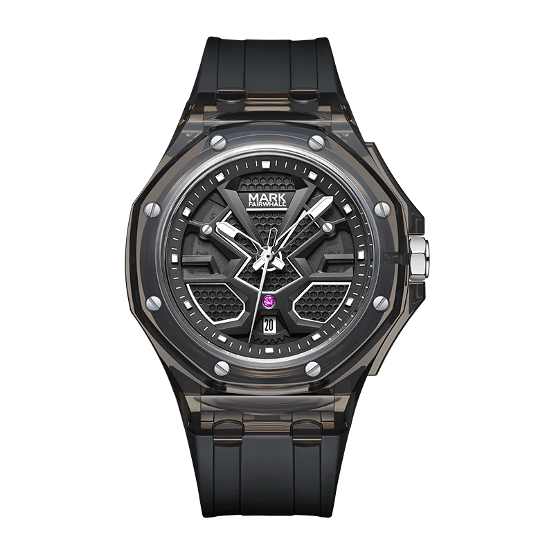 

Часы Mark Fairwhale 5920, прозрачный корпус, оригинальный спортивный силиконовый ремешок, водонепроницаемые, крутые кварцевые часы с датой для мужчин, reloj hombre