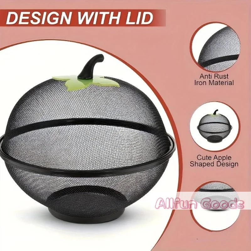 [TG835]Metal Fruit Basket With Mesh Lid Heavy-duty Rust-proof Design Fruit-shaped Storage Container With Ventilation Holes