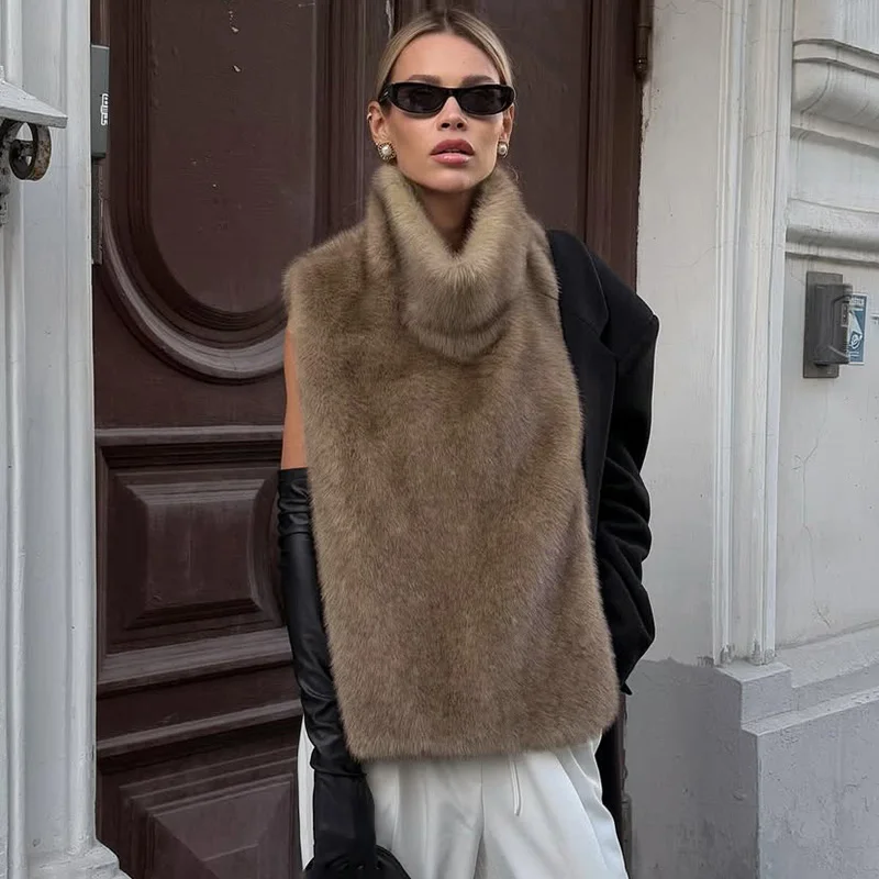 Ticketsx سترة صوف نسائية موضة جديدة متينة بدون أكمام شتوية دافئة سترة عتيقة سترة نسائية غير رسمية عالية الشارع #5