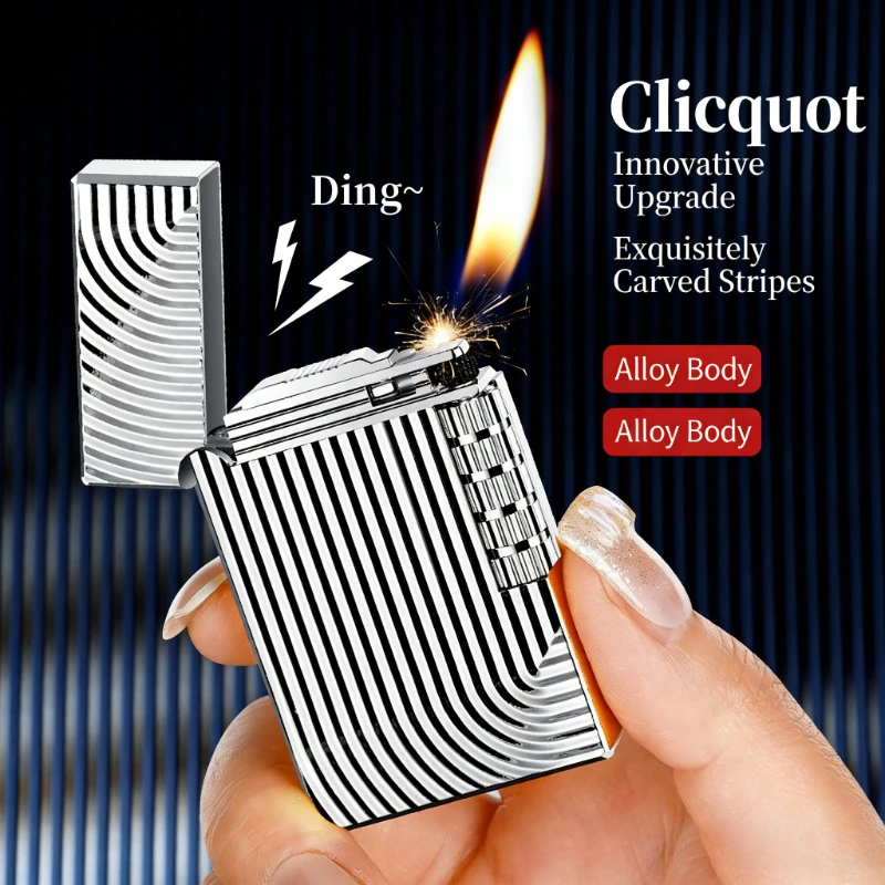 

Langsheng open flame gas lighter high value side slip retro classic steel tone men's gifts