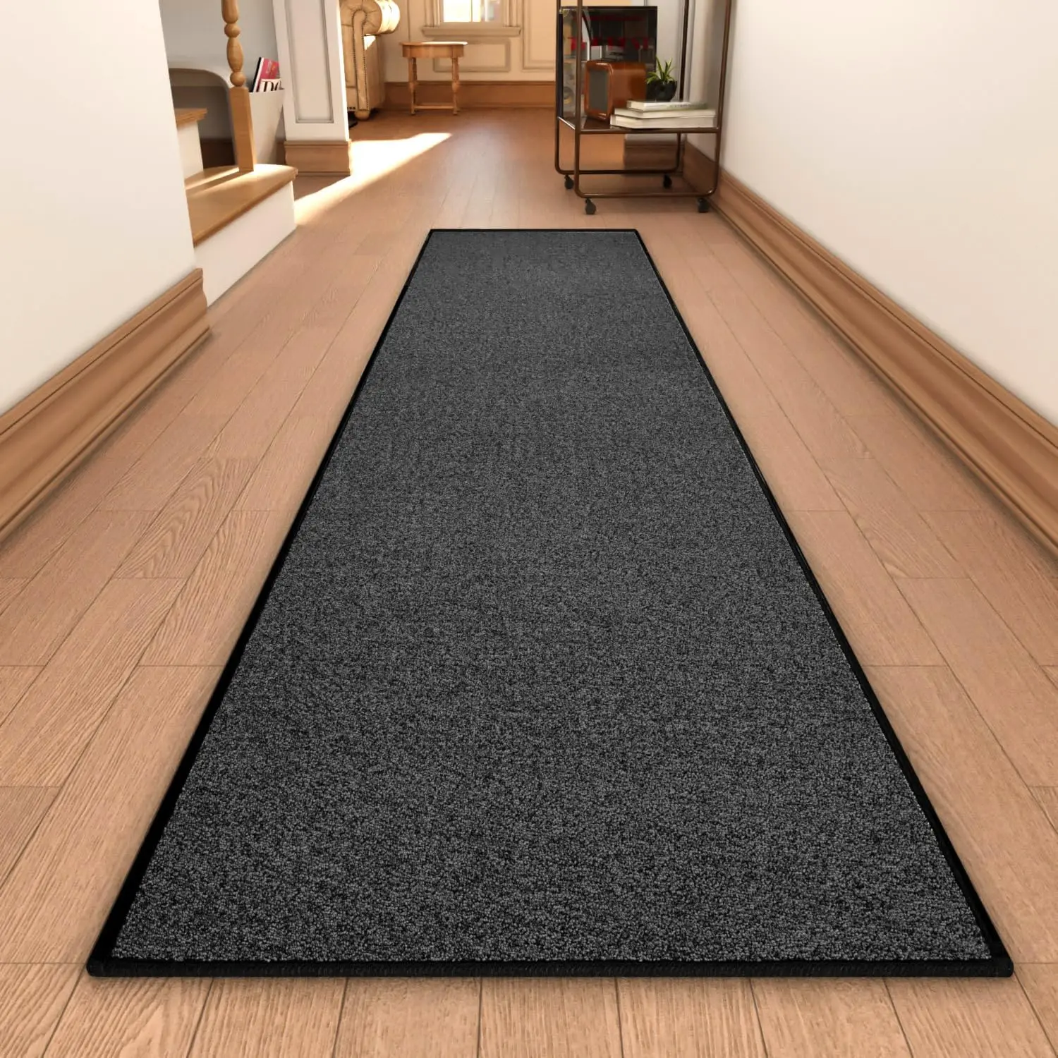 

Non-Slip Washable Runner Rug, Soft Low Pile Carpet for Kitchen Hallway Bedroom, 2x10 ft Black Pointillism Style