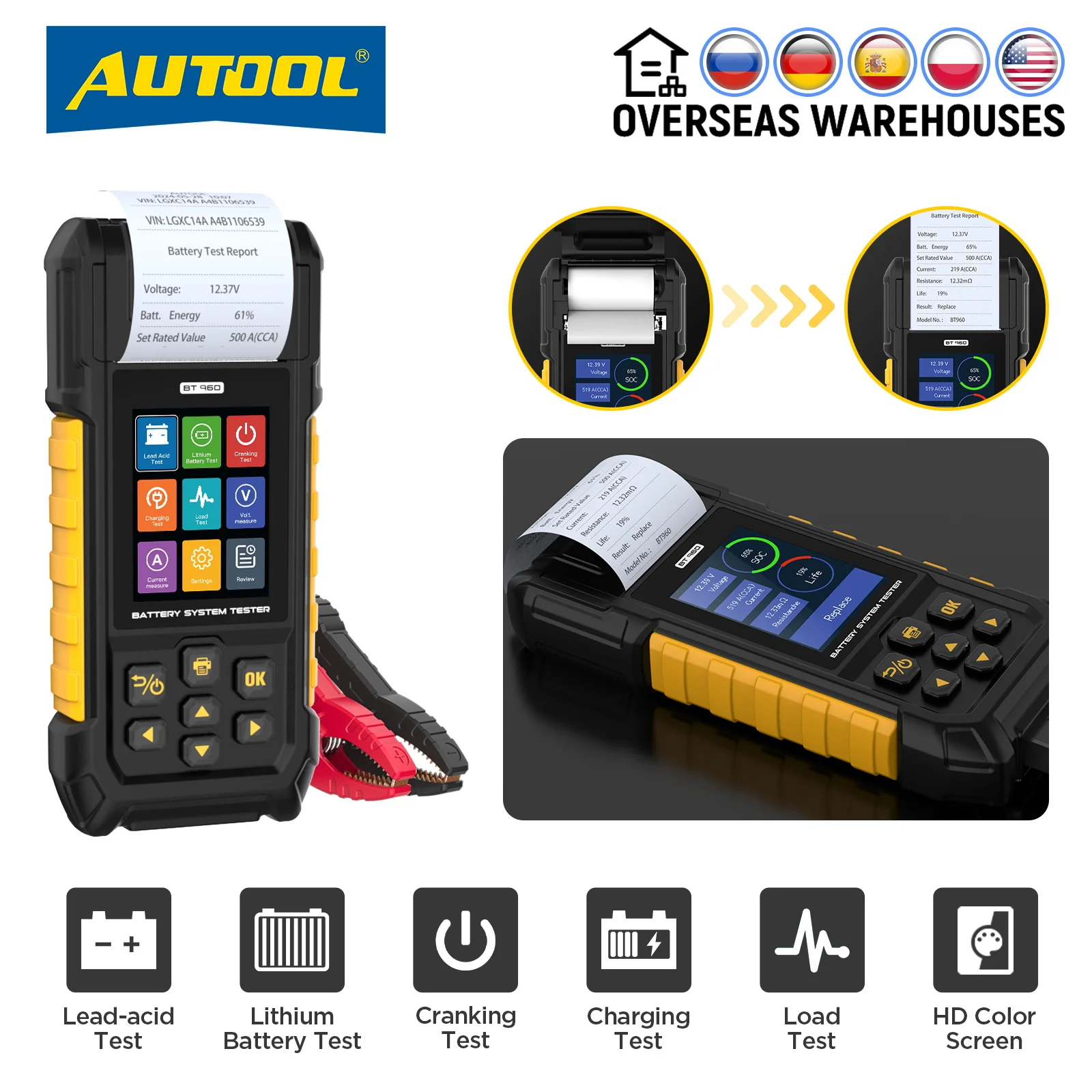 AUTOOL BT960 Car Battery Tester Charge Test V/A Monitor 80V Leakage Current Recording Battery Leakage Monitoring Data Printing