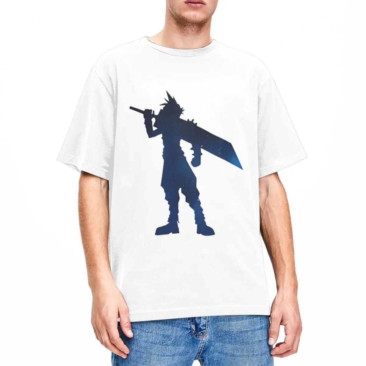 Final Fantasy Cloud Strife T-Shirt Male Galaxy Silhouette Streetwear 100% Cotton T-Shirts Beach O Neck Popular Tee Shirt Gift