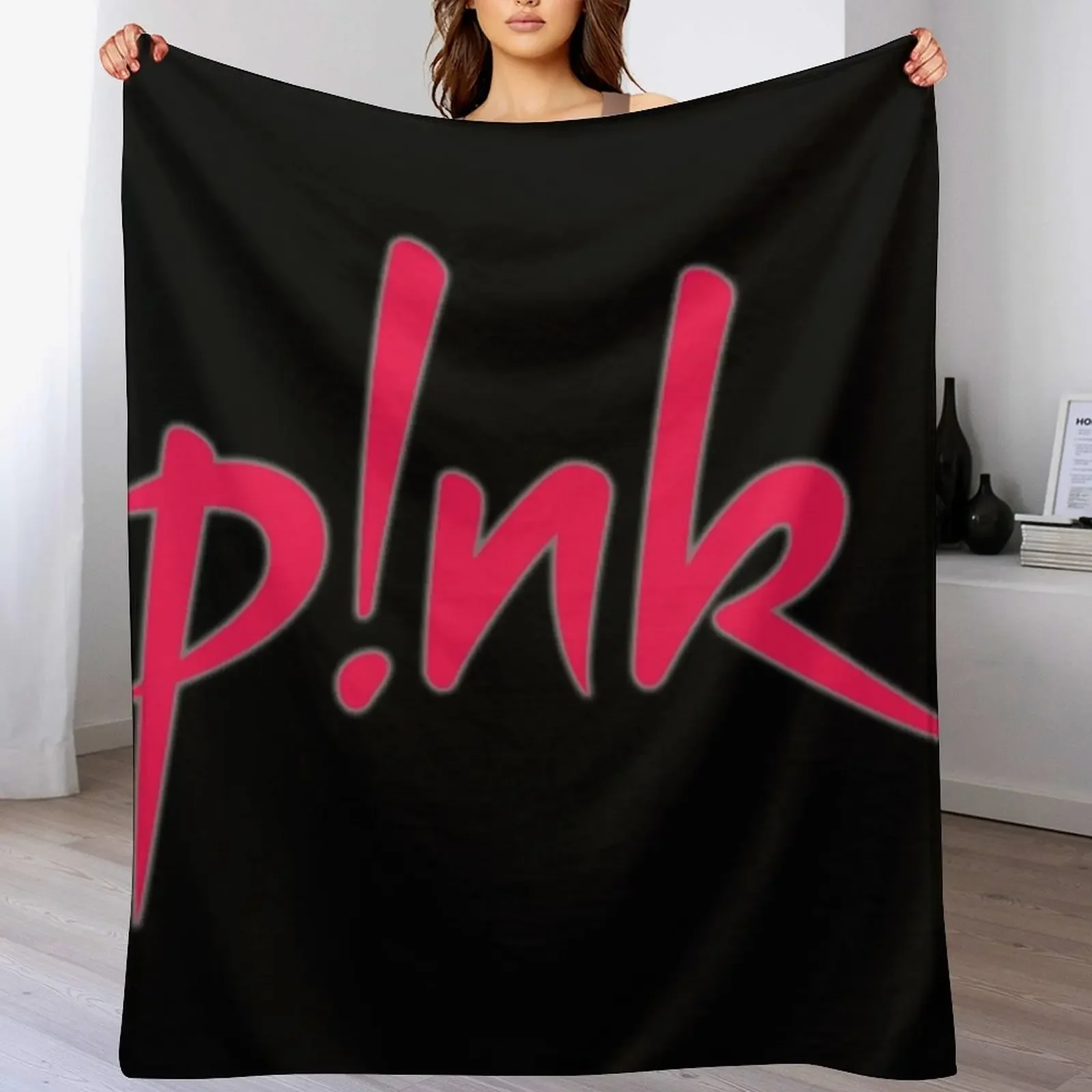 

lettering coloured in black P!nk,pink Throw Blanket Flannel Fabric Decorative Throw Hairys for winter Blankets