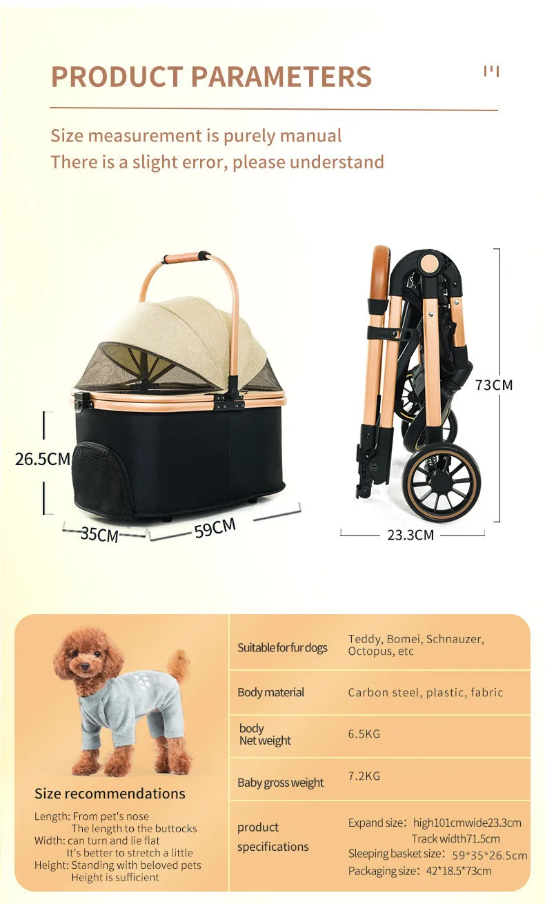 Detachable Aluminum Foldable Pet Stroller for Small Medium Dogs Outdoor Travel Cart Carrier Trolley for Carrying Your Furry