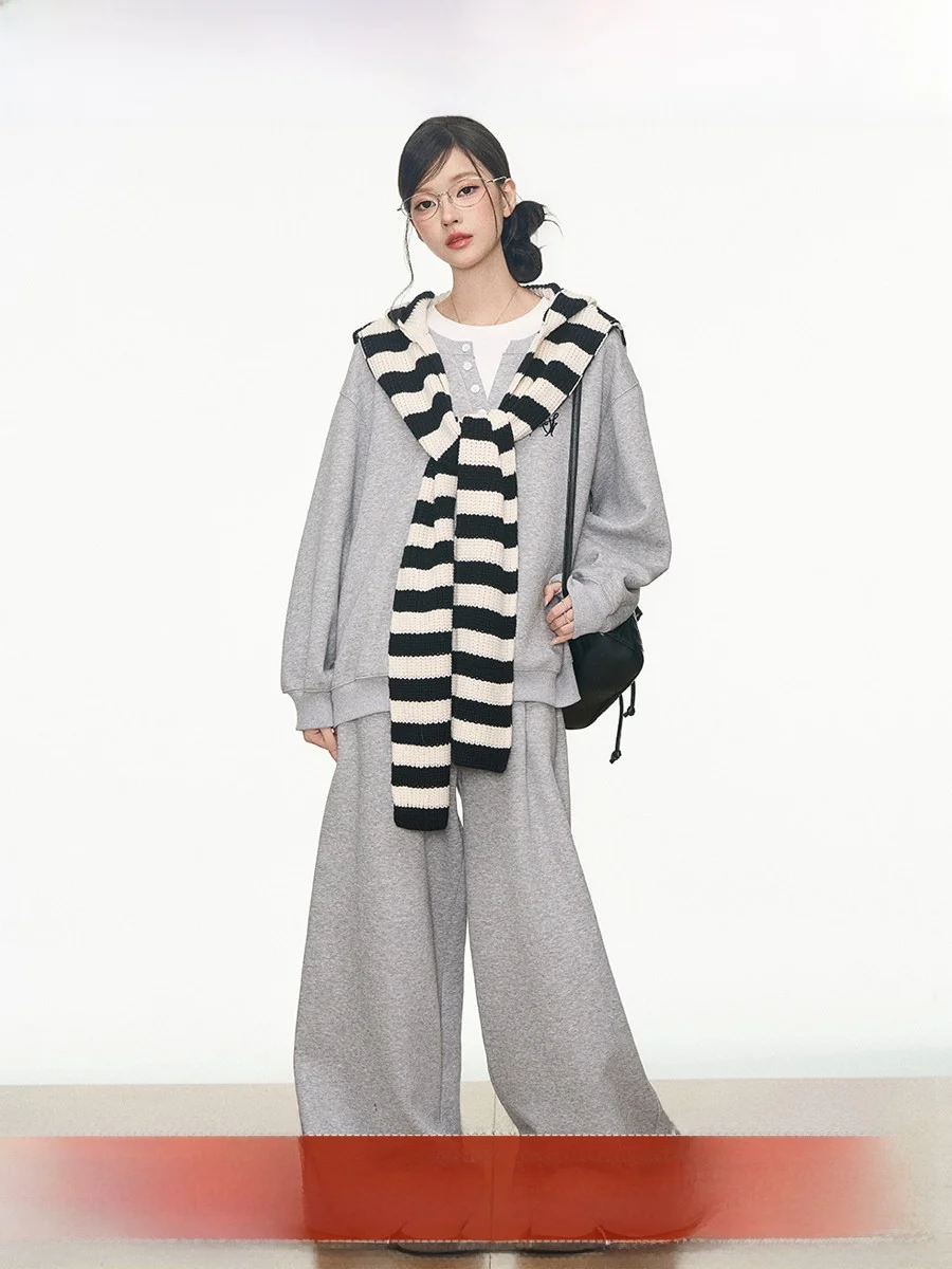 

Комплект из двух предметов Westayone: женский повседневный свободный свитшот и брюки в корейском стиле, осенняя новинка, с длинным рукавом и круглым вырезом