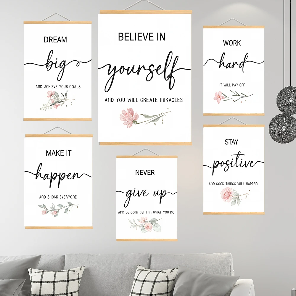 Inspirational Quotes Canvas Hanging Picture Wall Art Posters Positive Motivational Sayings with Floral Boho Leaf Bohemia Prints