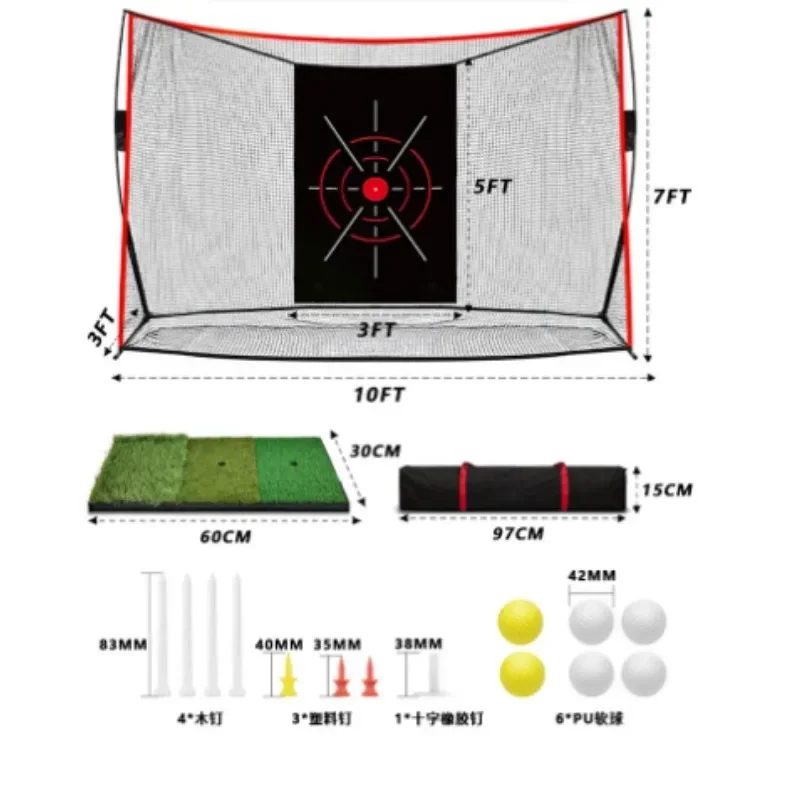 Juego de red de Golf de 10x7 pies, red de práctica de Swing de Golf portátil con almohadilla para golpear de tela, bolsa de mano