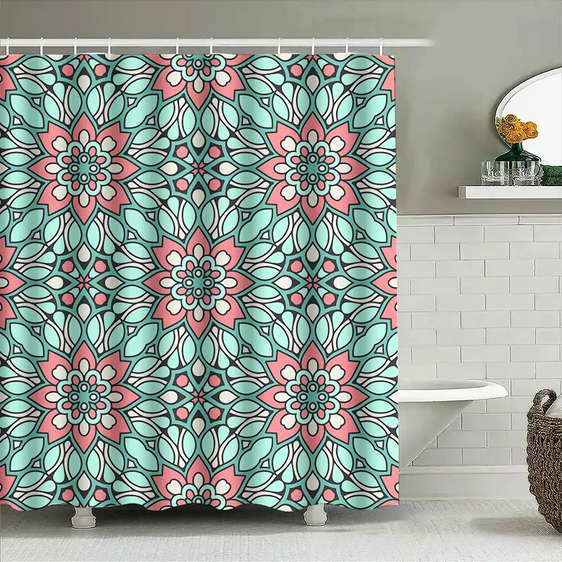 

Luxury Mandala Shower CurtainFloral Print Bath Decor in Pink Teal Water-Resistant Fabric for Your Bathroom AliExpress