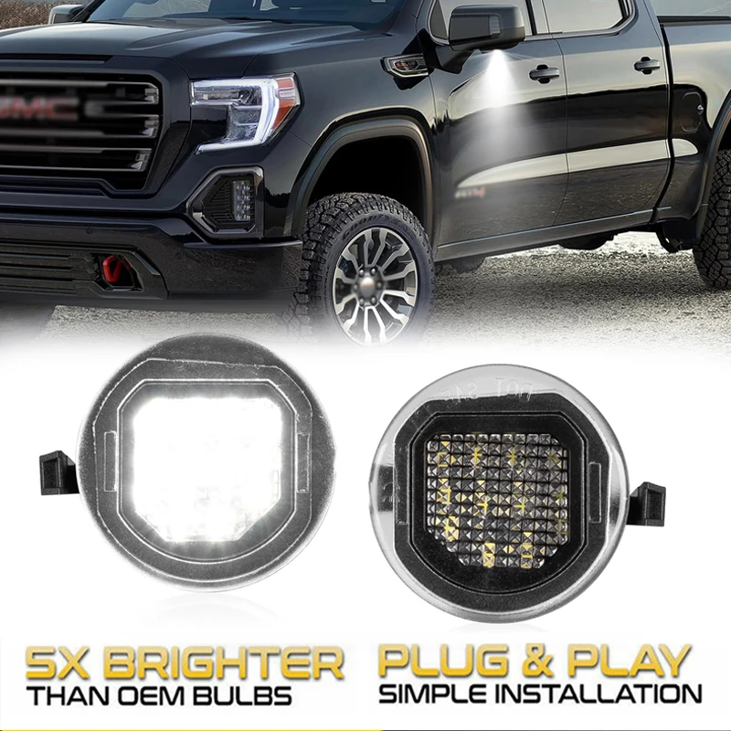 

2Pc 6000K LED Under Mirror Light Puddle lamps For Chevrolet Tahoe Suburban Silverado GMC Yukon Sierra 1500 2500 3500 Car-Styling