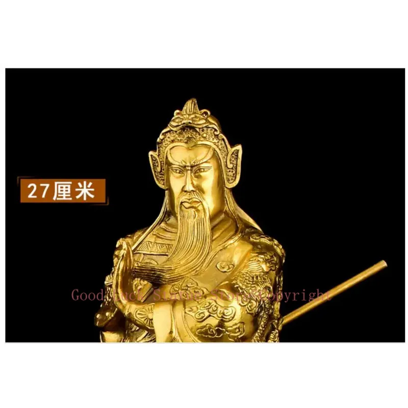 27 CM office home shop efficacious Protection Money Drawing Martial god of wealth guan gong Guandi FENG SHUI brass statue