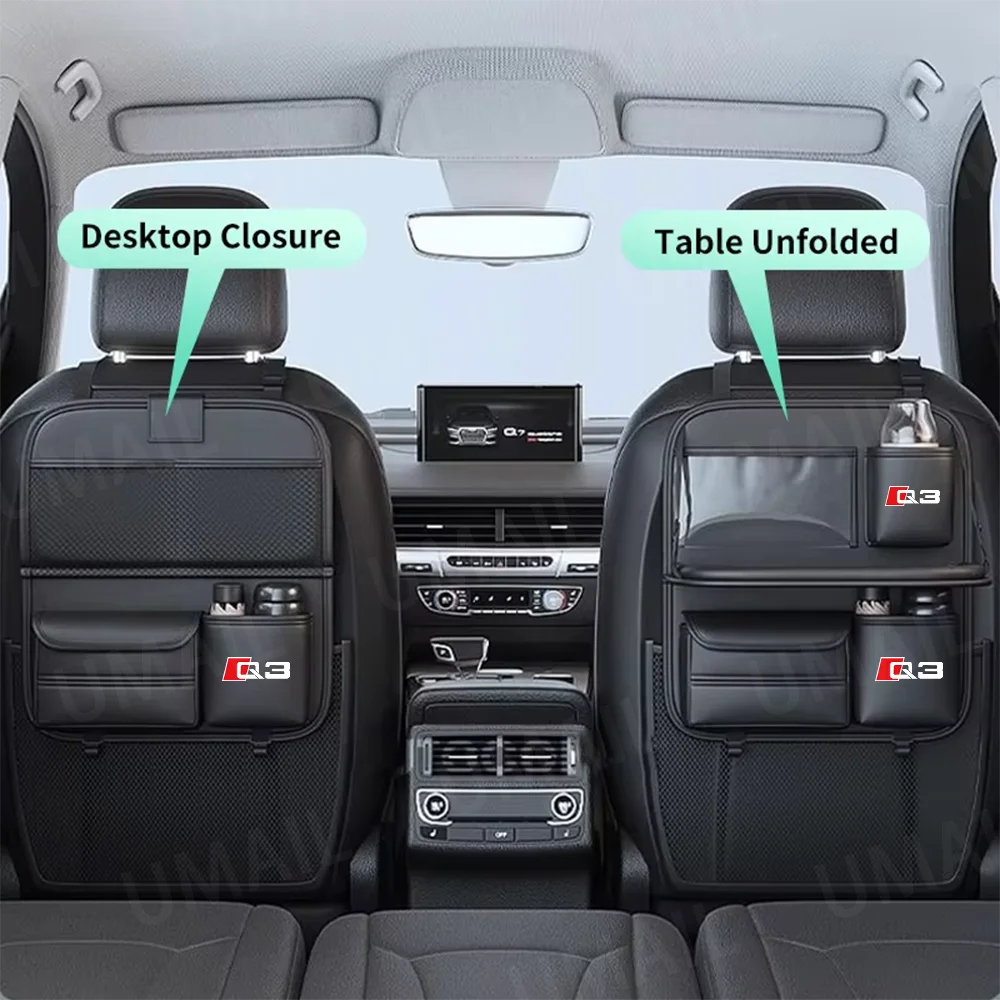 Car Seat Back Storage Bag for Kids with Foldable Dining Table Tray Multi-Pocket Auto Backseat Organizer for Audi Q3 Q5 Q7 Q8 TT view 3