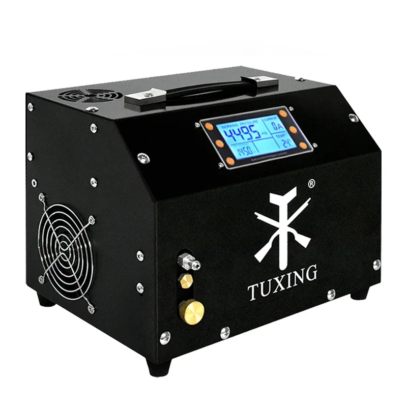 TUXING 4500Psi 300Bar PCP Air Compressor with LCD Display Digital Control Compressor Auto-Stop 12V Power Adapter for PCP Tank