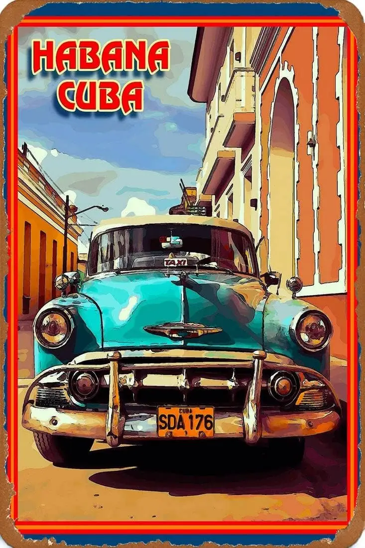 Vintage Look Tin Signs 12X16 Inch Cuba Cuban Havana Island Habana Caribbean Travel Art Advertisement Print Retro Metal Poster Fo