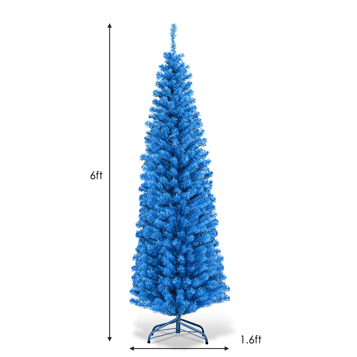 6FT Unlit Pencil Slim Tree Artificial Christmas Tree with Metal Stand Home Decor