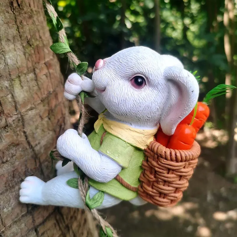 

Cute Bunny Climbing Rope Resin Craft Garden Tree Hanging Pendant Ornament Balcony Outdoor Gardening Decor Statues Supplies