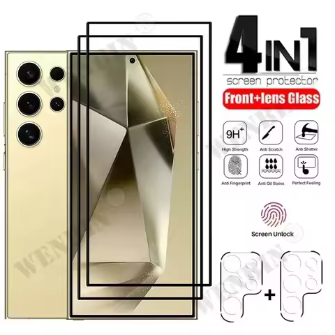 4 in 1 For Samsung S25 S24 S23 S22 Ultra Plus FE A56 A55 A36 A35 A16 9HD Screen Protector Full Protective Glass+lens protector