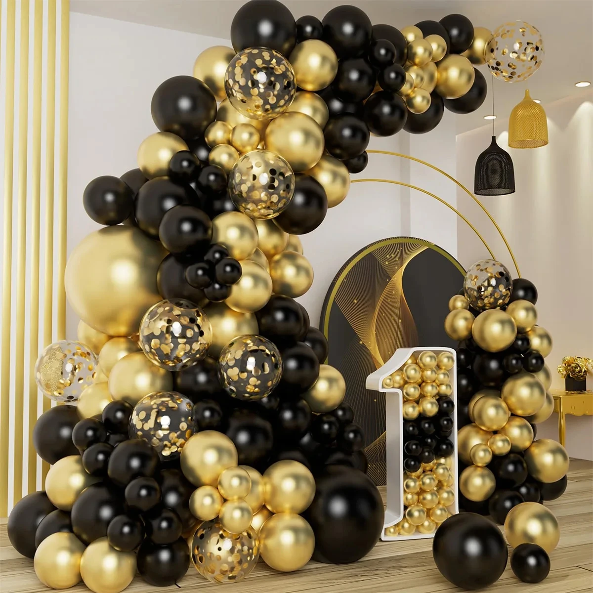 Black Gold Balloon Garland Arch Kit Latex Confetti Balloon Happy 30 40 50th Years Old Birthday Party Decor Birthday Anniversary