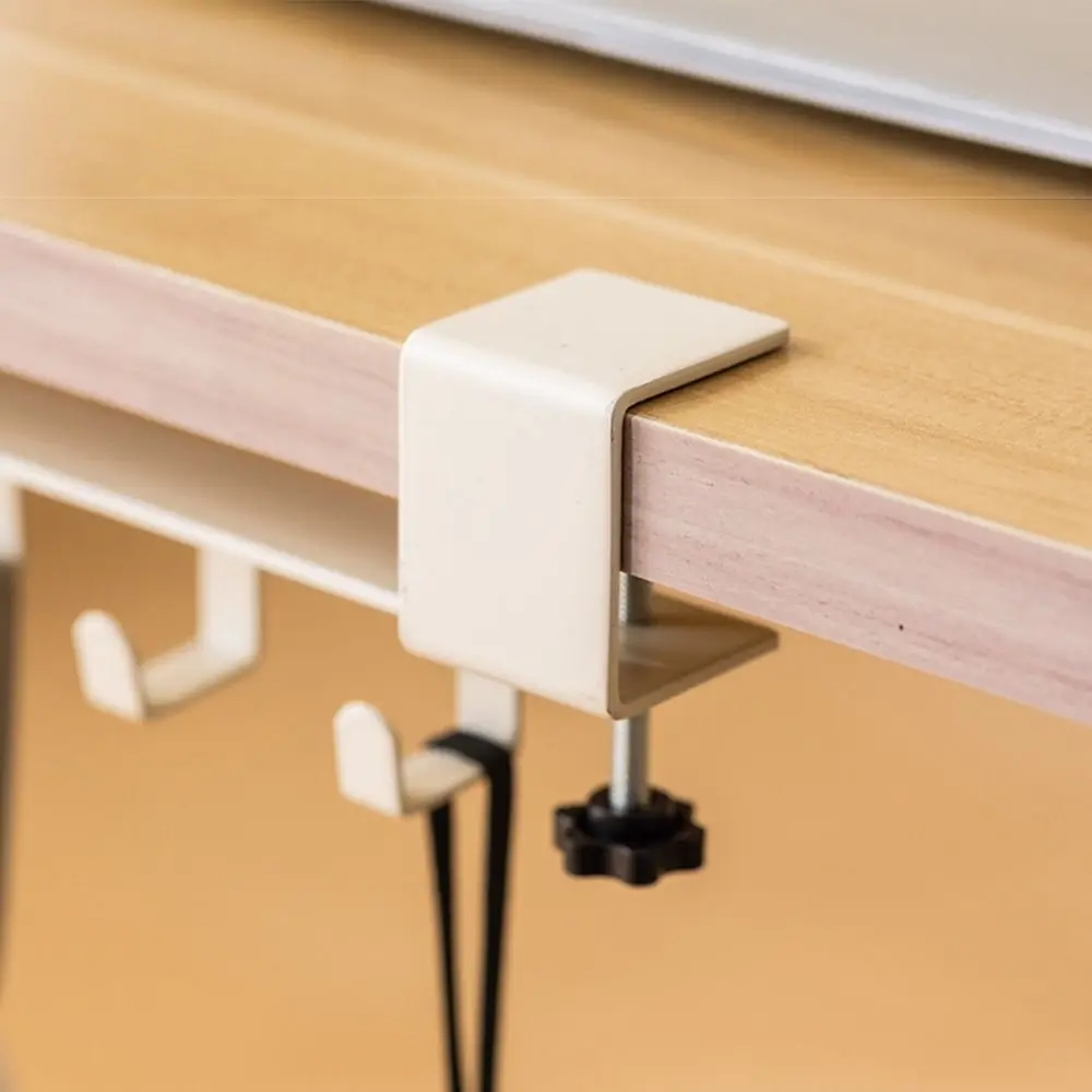Carbon Steel Desk Side Mount Hook Adjustable Removable Mobile Storage Rack No-Drill 5 Hooks Desk Edge Backpack Holder