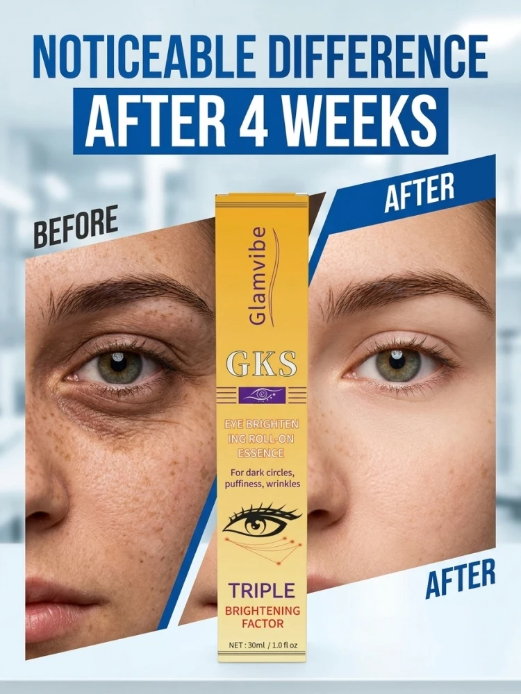 Roll-on Eye Brightening Serum, Portable Massage Eye Essence, Cool Touch Applicator, Smooth Eye Skin Texture, Diminish Appearance of Puffiness, Dark Circles & Fine Lines