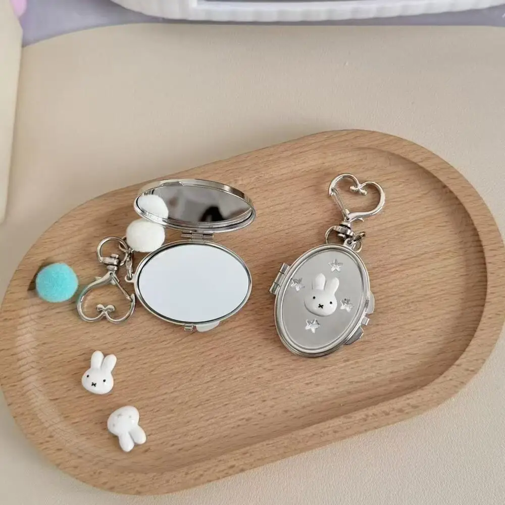 Kawaii Miffy Makeup Mirror Creativity Y2k Metal Flip Cover Mirror Keychain Backpack Decoration Cartoon Phone Chain Accessories view 4