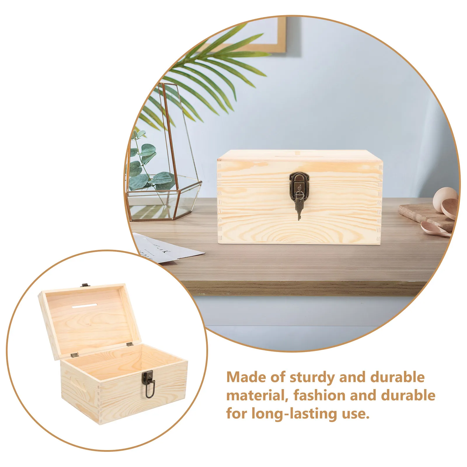 Premium Wooden Donation Box Lock Desktop Suggestion Voting Box for Fundraising Charity Events Office Raffle Polling