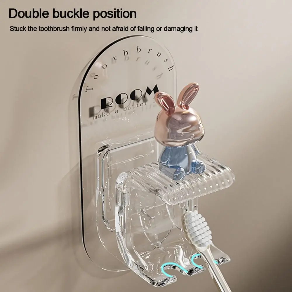 Rabbit Shape Toothbrush Holder Cute Storage Shelf Toothbrush Organizer Wall Mounted Multifunctional Mouthwash Cup Rack