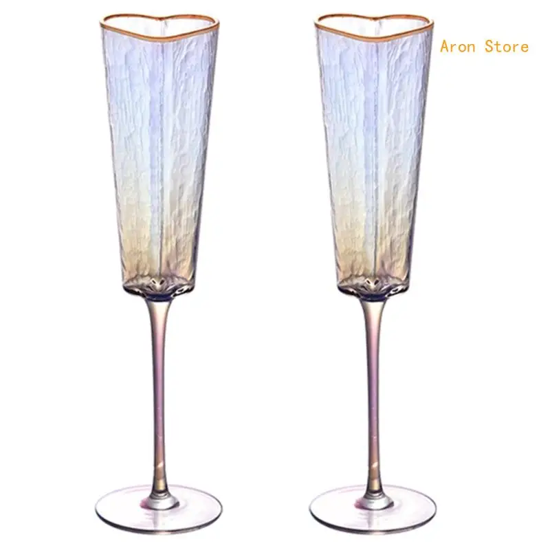 

1Pair Love Heart Glass Goblet Practical Champagne Flute with Gold Edges High Stemmed Glasses Gold Rimmed Glasswares H3CF