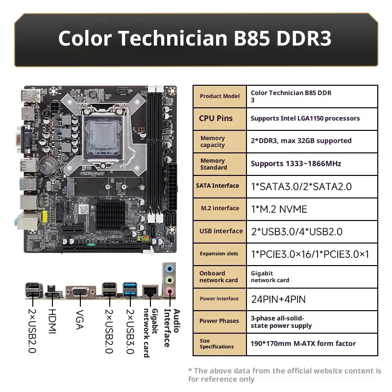 سيجيشي ‌ اللوحة الأم للألعاب B85 LGA1150 DDR3 32GB SATA3 M.2 PCIe3.0 Realtek Audio