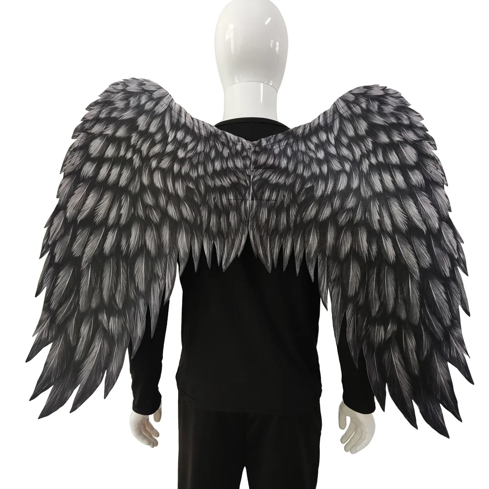 Disfraz de Halloween para niños y adultos, plumas no tejidas en blanco y negro, alas de Ángel, disfraz de Cosplay malvado, Mardi Gras, accesorio de juego de simulación