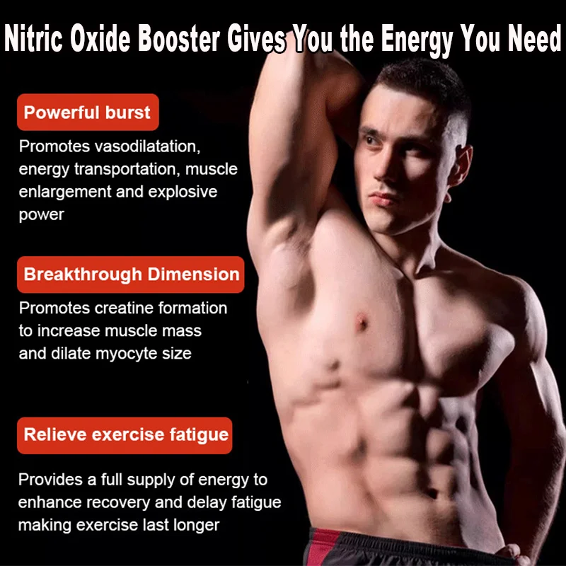 Nitric Oxide Supplement - L-Arginine Amino Acid, Endurance Booster, Builds Muscle Mass, Non-GMO Gluten-Free Dietary Supplement