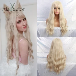 ALAN EATON Long Light Blonde Wigs with Bangs Heat Resistant Synthetic Wavy Wigs for Women African American fashion hairs Peruca