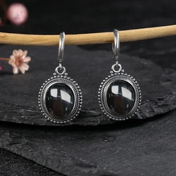 Exquisite Elegant Oval Natural Kyanite Silver Plated Earring for Women Gems Jewelry Party Engagement Gift Hoop Earrings