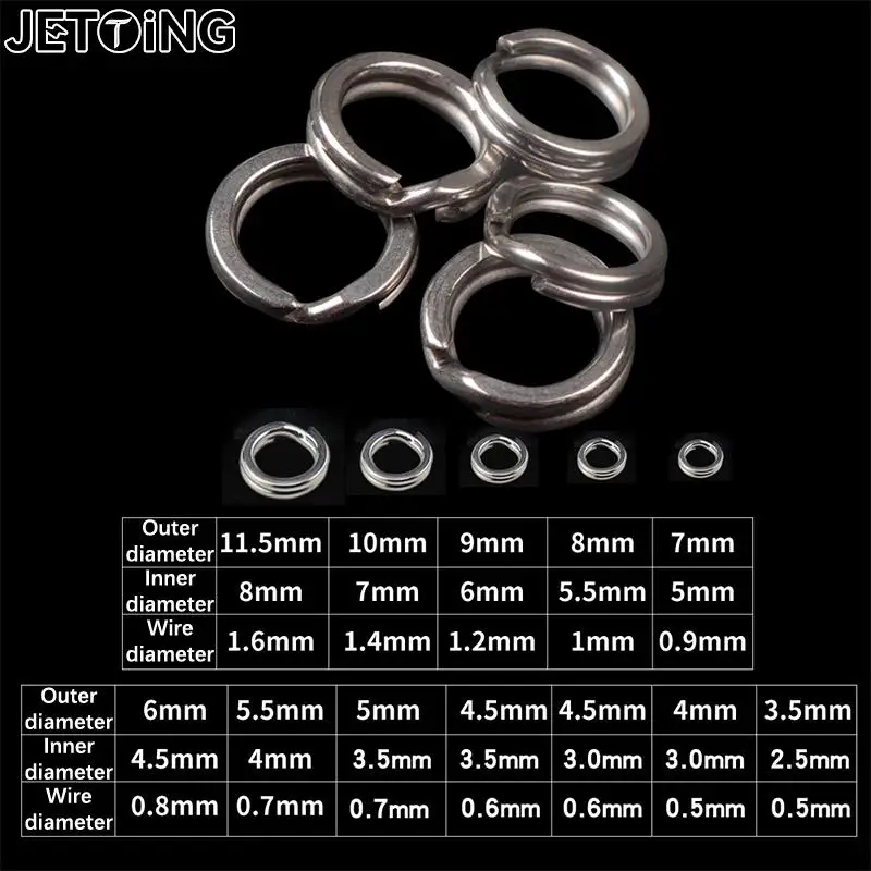 100pcs Fishing Split Rings 2.5-8MM Crank Hard Bait Snap Silver Stainless Steel Double Loop Split Open Carp Fishing Lure