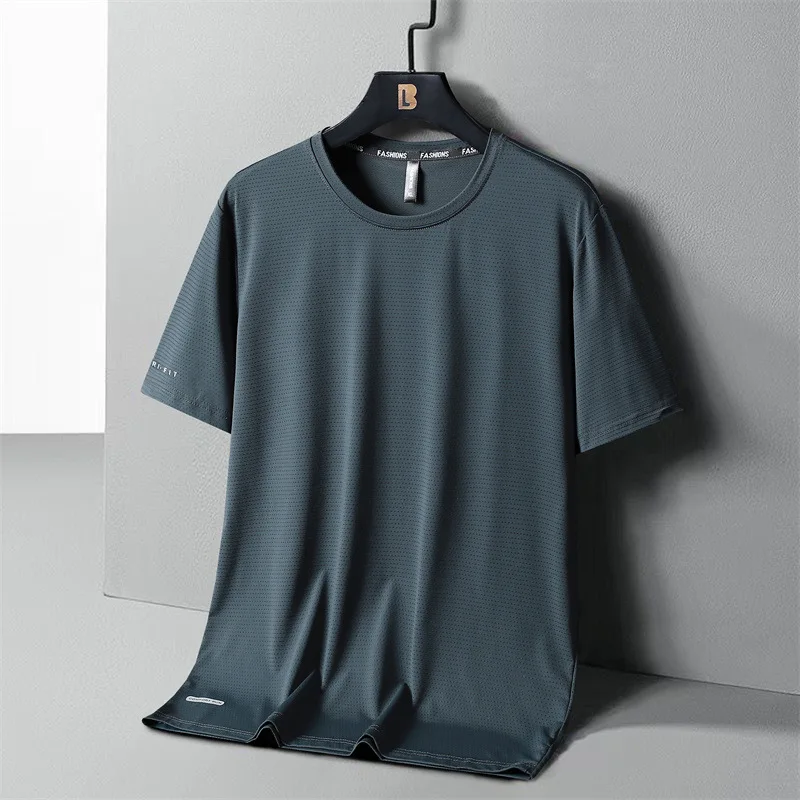 High-Quality Ice Silk T-Shirts Men Plus Size 8XL Male Tshirt Fat Man Tee Shirt Breathable Wearing Tee Tops Running Fast Shipping image 5
