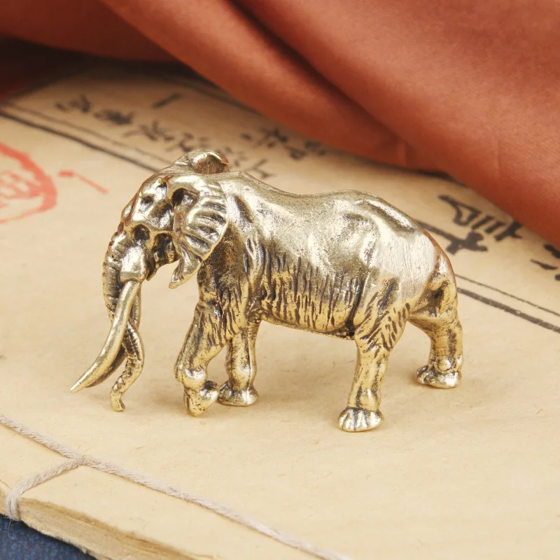 Vintager Brass Mammoth Figurines Animal Miniatures Crafts Desktop Ornaments Desk Living Room Home Decoration Accessories