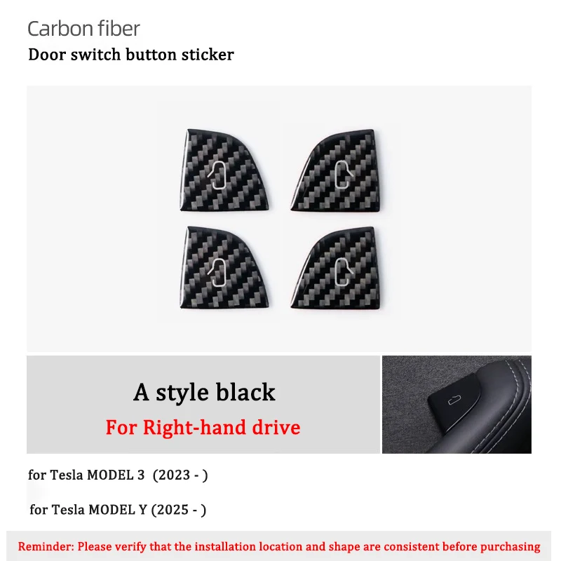 

Car Open Door Button Trim Patch For Tesla Model 3 Highland Model Y Juniper Carbon Fiber Pattern Sticker Auto Intrior Accessories