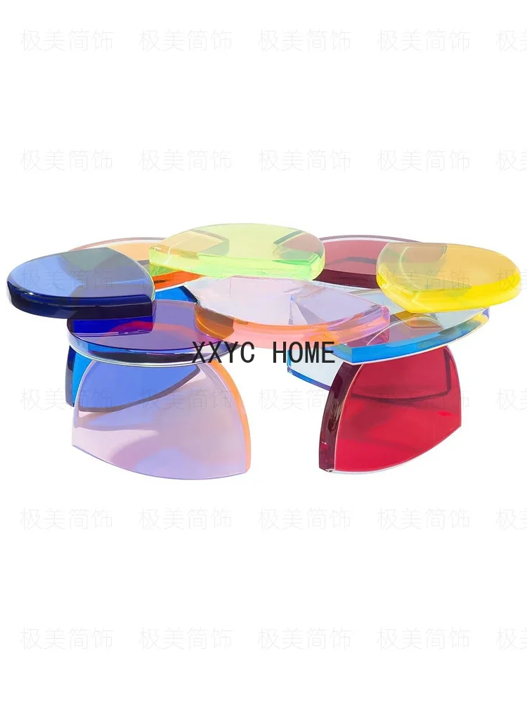 Modern Colorful Acrylic Transparent Coffee Table Minimalist High-Grade Artistic Stitching Designer Petal Coffee Table furniture