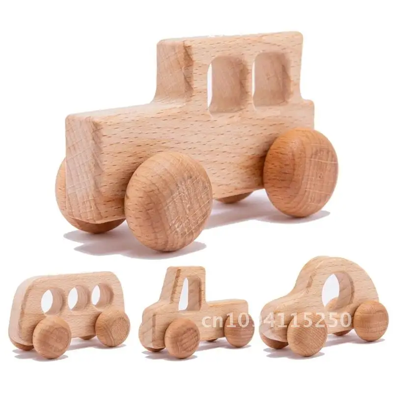 4 st Houten Baby Auto Speelgoed Beuken Houten Blokken Dier Educatief Montessori Kinderen Tandjes Bijtring Baby Cartoon Speelgoed Voor Honden