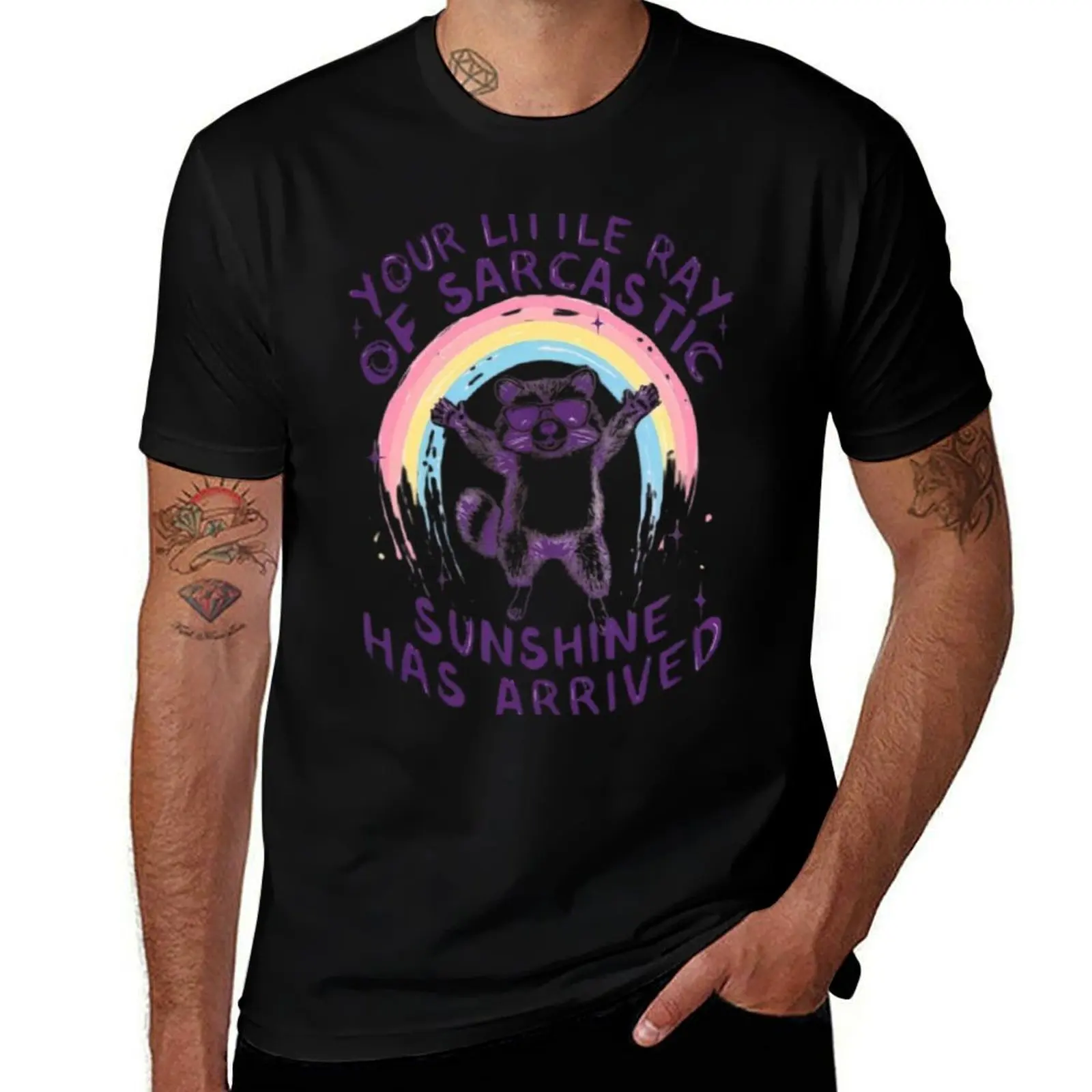 

Your Little Ray of Sarcastic Sunshine Has Arrived Funny Raccoon Design T-Shirt blue archive anime figures mens vintage t shirts